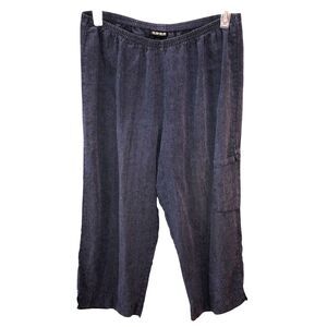 NTCO Nomadic Traders Size XL Blue Linen Elastic Waist Wide Leg Capri Crop Pants